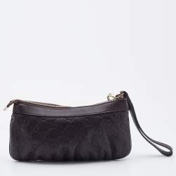 Pre Owned Gucci Brown Guccissima Leather Interlocking G Wristlet Clutch