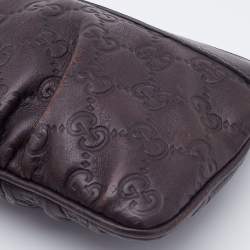 Pre Owned Gucci Brown Guccissima Leather Interlocking G Wristlet Clutch