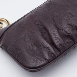 Pre Owned Gucci Brown Guccissima Leather Interlocking G Wristlet Clutch