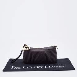 Pre Owned Gucci Brown Guccissima Leather Interlocking G Wristlet Clutch