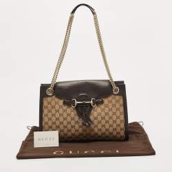 Pre Owned Gucci Brown/Beige GG Canvas and Leather Large Emily Chain Shoulder Bag
