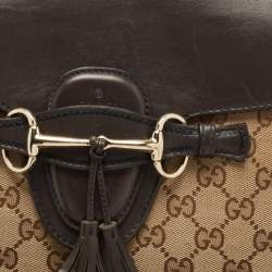 Pre Owned Gucci Brown/Beige GG Canvas and Leather Large Emily Chain Shoulder Bag