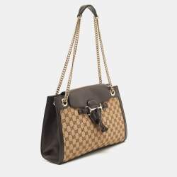 Pre Owned Gucci Brown/Beige GG Canvas and Leather Large Emily Chain Shoulder Bag