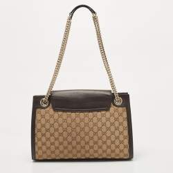 Pre Owned Gucci Brown/Beige GG Canvas and Leather Large Emily Chain Shoulder Bag