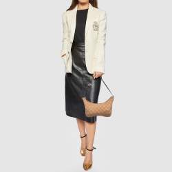 Pre Owned Gucci Beige/Brown GG Canvas and Leather Zip Hobo