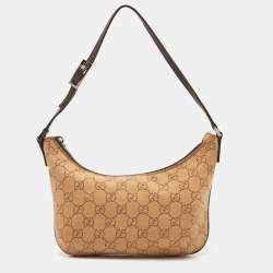 Pre Owned Gucci Beige/Brown GG Canvas and Leather Zip Hobo