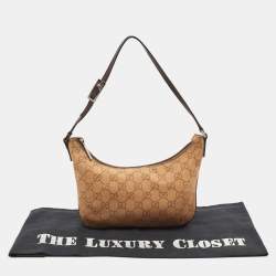 Pre Owned Gucci Beige/Brown GG Canvas and Leather Zip Hobo