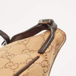 Pre Owned Gucci Beige/Brown GG Canvas and Leather Zip Hobo