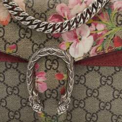 Pre Owned Gucci Old Rose/Beige GG Blooms Supreme Canvas and Suede Mini Dionysus Shoulder Bag