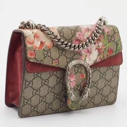 Pre Owned Gucci Old Rose/Beige GG Blooms Supreme Canvas and Suede Mini Dionysus Shoulder Bag