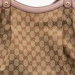 Pre Owned Gucci Beige/Pink GG Canvas and Leather Large Sukey Tote