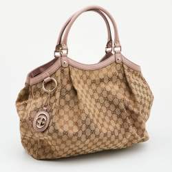 Pre Owned Gucci Beige/Pink GG Canvas and Leather Large Sukey Tote