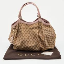 Pre Owned Gucci Beige/Pink GG Canvas and Leather Large Sukey Tote