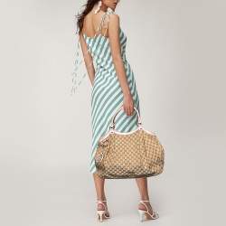 Pre Owned Gucci Beige/Pink GG Canvas and Leather Large Sukey Tote