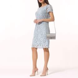 Gucci Grey Leather Interlocking G Flap Chain Clutch 