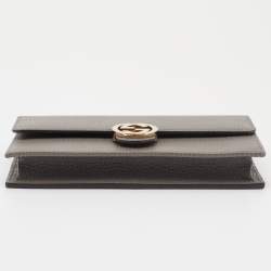Gucci Grey Leather Interlocking G Flap Chain Clutch 