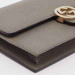 Gucci Grey Leather Interlocking G Flap Chain Clutch 