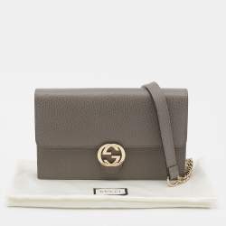Gucci Grey Leather Interlocking G Flap Chain Clutch 