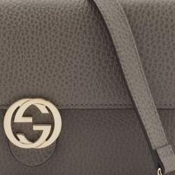 Gucci Grey Leather Interlocking G Flap Chain Clutch 