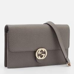 Gucci Grey Leather Interlocking G Flap Chain Clutch 
