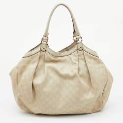 Pre Owned Gucci Off White Guccissima Leather Large Sukey Tote