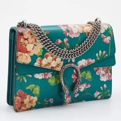 Pre Owned Gucci Green Blooms Leather Medium Dionysus Shoulder Bag