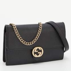 Gucci Black Leather Interlocking G Wallet On Chain