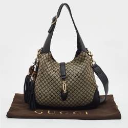 Pre Owned Gucci Black/Beige Diamante Canvas New Jackie Shoulder Bag