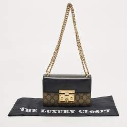 Pre Owned Gucci Black/Beige GG Supreme Canvas and Leather Small Padlock Shoulder Bag