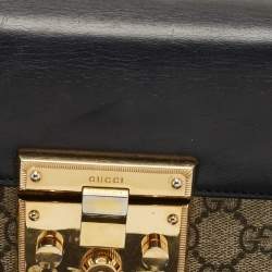 Pre Owned Gucci Black/Beige GG Supreme Canvas and Leather Small Padlock Shoulder Bag
