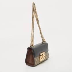 Pre Owned Gucci Black/Beige GG Supreme Canvas and Leather Small Padlock Shoulder Bag