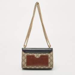 Pre Owned Gucci Black/Beige GG Supreme Canvas and Leather Small Padlock Shoulder Bag