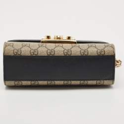 Pre Owned Gucci Black/Beige GG Supreme Canvas and Leather Small Padlock Shoulder Bag