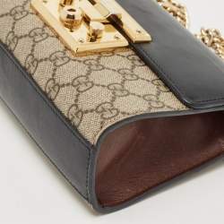Pre Owned Gucci Black/Beige GG Supreme Canvas and Leather Small Padlock Shoulder Bag