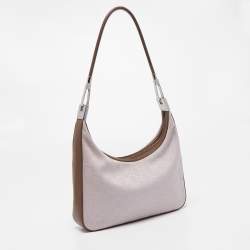 Pre Owned Gucci Brown/Lilac GG Canvas and Leather Clasps Hobo
