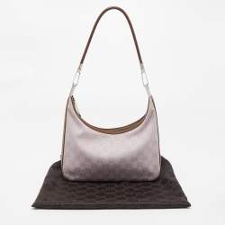 Pre Owned Gucci Brown/Lilac GG Canvas and Leather Clasps Hobo