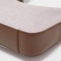 Pre Owned Gucci Brown/Lilac GG Canvas and Leather Clasps Hobo