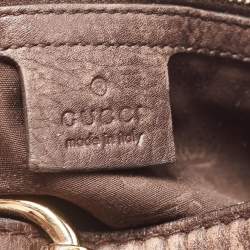 Pre Owned Gucci Dark Brown Leather Web Horsebit Heritage Hobo