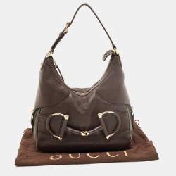 Pre Owned Gucci Dark Brown Leather Web Horsebit Heritage Hobo