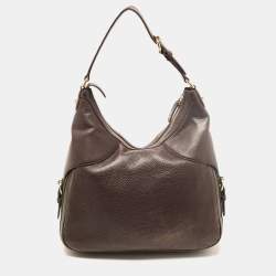 Pre Owned Gucci Dark Brown Leather Web Horsebit Heritage Hobo