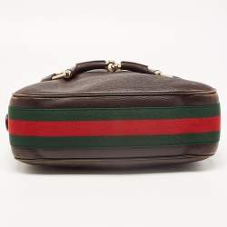 Pre Owned Gucci Dark Brown Leather Web Horsebit Heritage Hobo