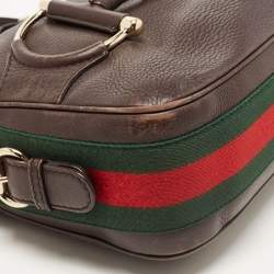 Pre Owned Gucci Dark Brown Leather Web Horsebit Heritage Hobo