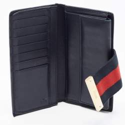Gucci Navy Blue/Beige GG Canvas and Leather Ladies Web Continental Wallet