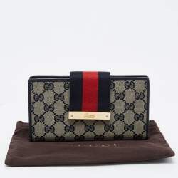Gucci Navy Blue/Beige GG Canvas and Leather Ladies Web Continental Wallet