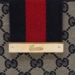 Gucci Navy Blue/Beige GG Canvas and Leather Ladies Web Continental Wallet
