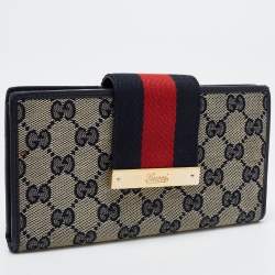 Gucci Navy Blue/Beige GG Canvas and Leather Ladies Web Continental Wallet