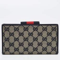 Gucci Navy Blue/Beige GG Canvas and Leather Ladies Web Continental Wallet