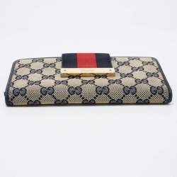 Gucci Navy Blue/Beige GG Canvas and Leather Ladies Web Continental Wallet