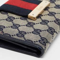 Gucci Navy Blue/Beige GG Canvas and Leather Ladies Web Continental Wallet