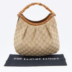 Pre Owned Gucci Beige GG Canvas and Leather Bamboo Handle Hobo
